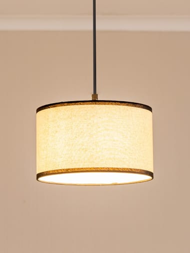 Eva Small Linen Drum Shade with Black Trim