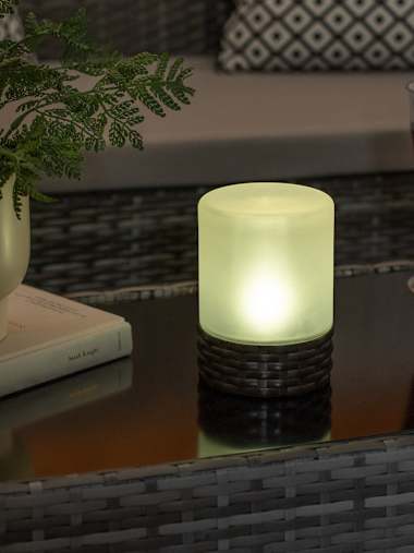 Frosted Glass and Rattan Table Lamp