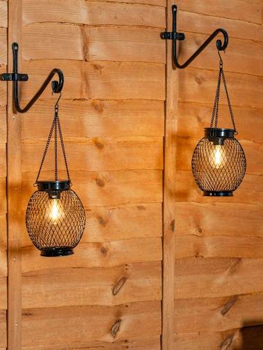 Pair of Solar Black Metal Lanterns