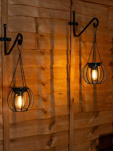 Pair of Solar Black Metal Sphere Lanterns