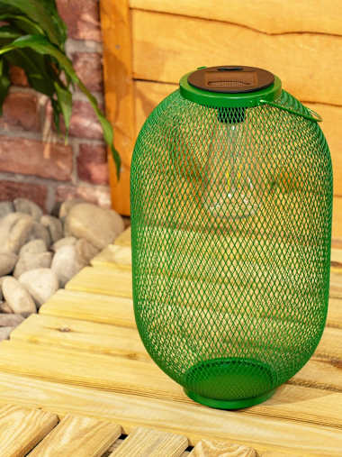 Solar Dark Green Metal Mesh Lantern