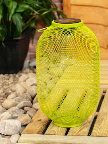 Solar Lime Green Metal Mesh Lantern