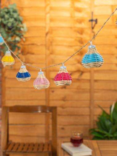 Outdoor Battery Powered Multicolour Rattan String Lights