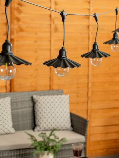 Outdoor Battery Powered Black Pleated String Lights