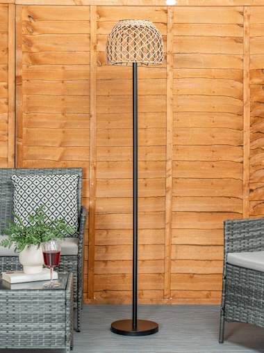 Solar Floor Lamp with Rattan Shade