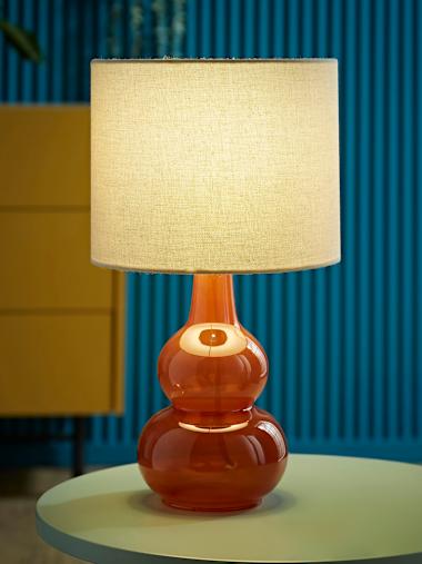 Burnt Orange Bubble Glass Table Lamp with Linen Shade