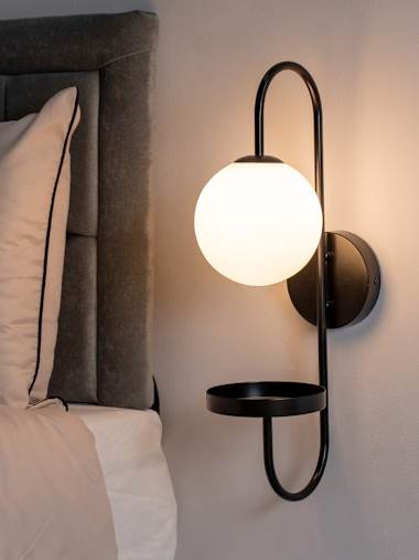 Milo Matte Black Wall Light with Integrated Shelf