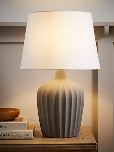 Serena Hand-Finished Grey Ribbed Ceramic Table Lamp