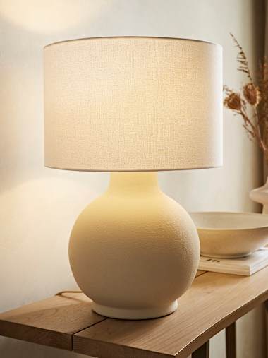Hand-Finished Large Round Beige Ceramic Table Lamp