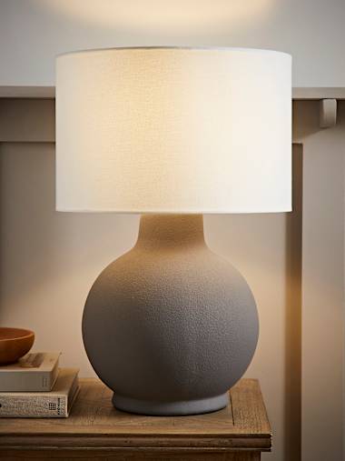 Hand-Finished Large Round Grey Ceramic Table Lamp