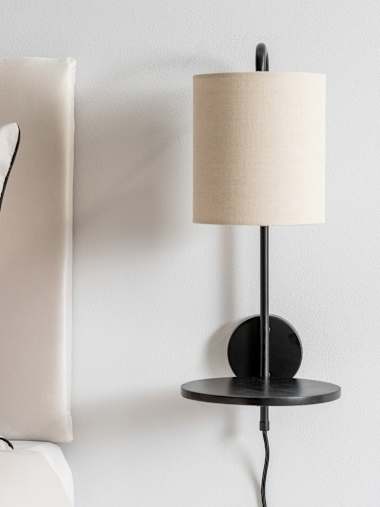 Ryan Black Metal Wall Lamp with Integrated shelf