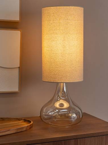 Squat Base Amber Glass Table Lamp with Tall Shade