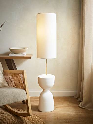 Esme Hand-Finished Totem Table Base Floor Lamp with Linen Shade