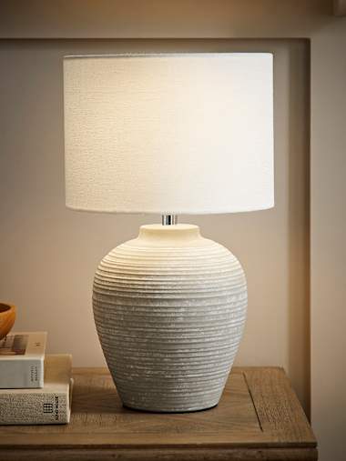Reid Hand-Finished Small Grey Ribbed Ceramic Table Lamp