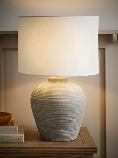 Reid Hand-Finished Large Grey Ribbed Ceramic Table Lamp