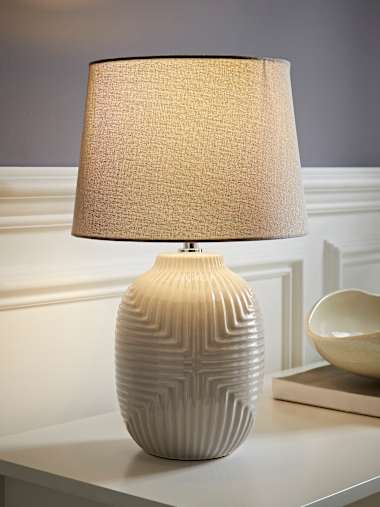 Harrison Medium Grey Geo Ribbed Gloss Table Lamp