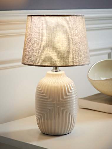 Harrison Small Grey Geo Ribbed Gloss Table Lamp