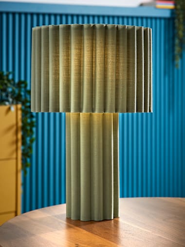 Moss Green Ribbed Fabric Table Lamp