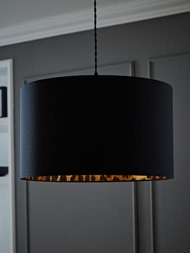 Large Black Drum Shade with Leopard Inner