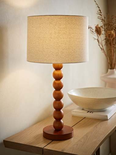 Wyatt Wooden Bobbin Table Lamp with Linen Shade