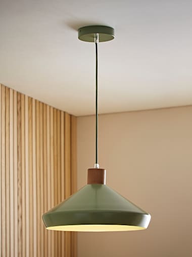 Parker Green & Walnut Pendant Ceiling Light
