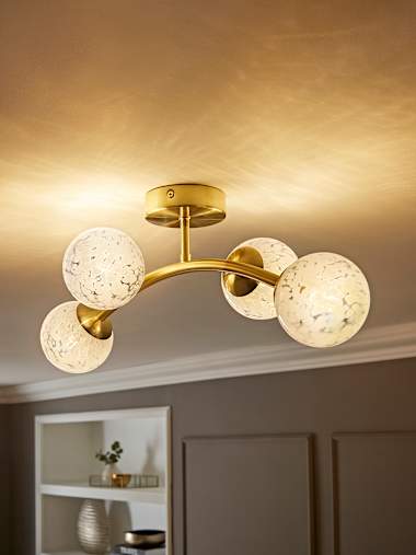Jas Brushed Gold 4 Way Confetti Glass Ceiling Light