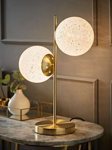 Jas - Confetti Brushed Gold 2-Way Table Lamp with Glass Globe Shades