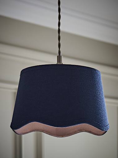 Mabel Small Navy Linen Scalloped Shade