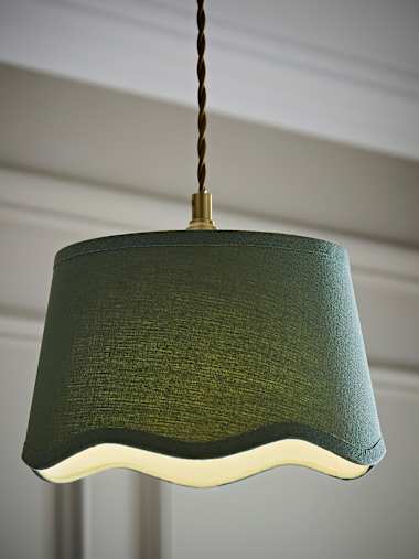 Small Sage Green Linen Scalloped Shade