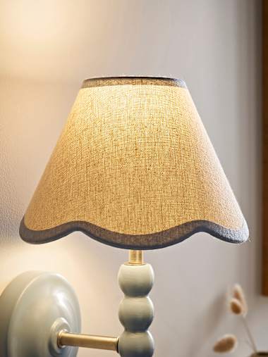 Florie Mini Blue Trim Linen Scalloped Shade