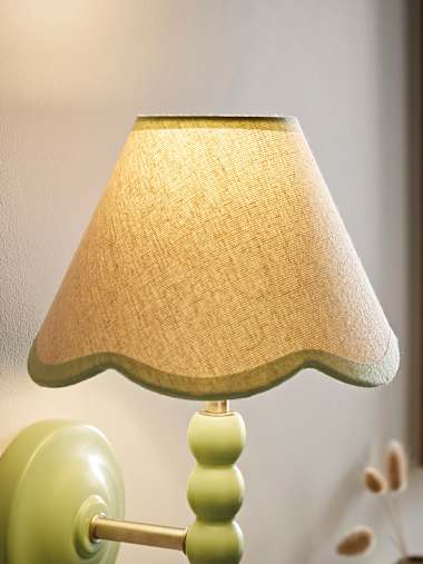 Florie Mini Green Trim Linen Scalloped Shade