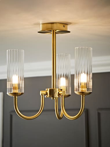 Canya Brushed Gold Ribbed Glass Chandelier Ceiling Light