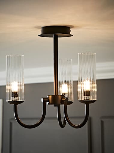 Canya Matte Black Ribbed Glass Chandelier Ceiling Light