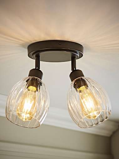 Cheltenham Adjustable Matte Black and Ribbed Glass Ceiling Spotlights