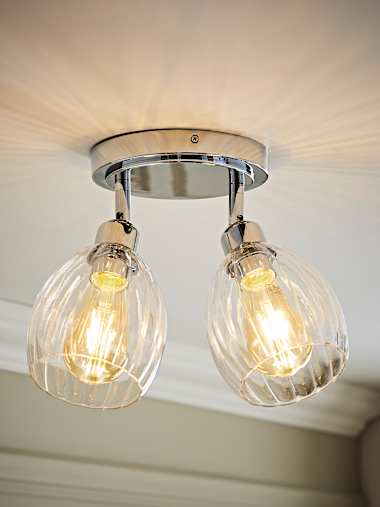 Cheltenham Adjustable Polished Chrome and Ribbed Glass Ceiling Spotlights