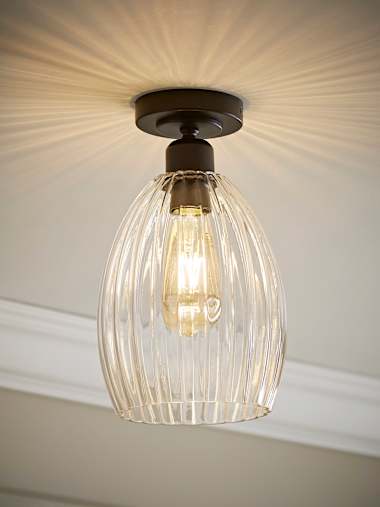 Cheltenham Matte Black and Ribbed Glass Dome Ceiling Light