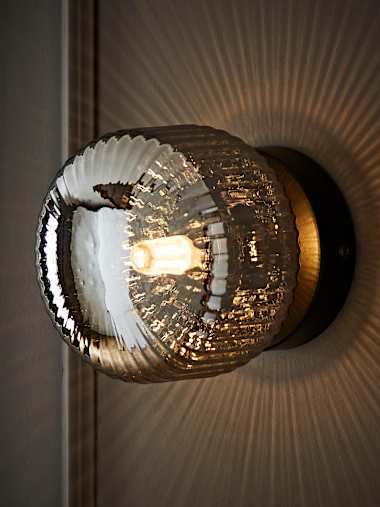 Calpe Matte Black and Ribbed Smoked Glass Flush Wall Light