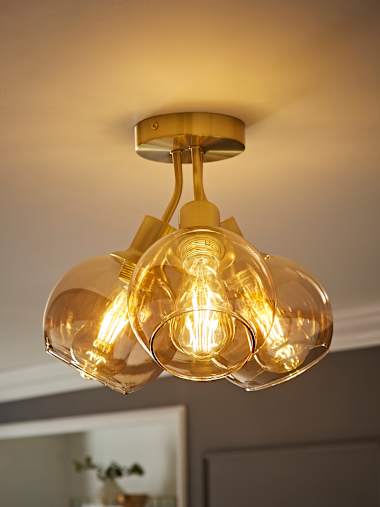 Bellamy Brushed Gold Amber Glass Bubble Cluster Ceiling Light