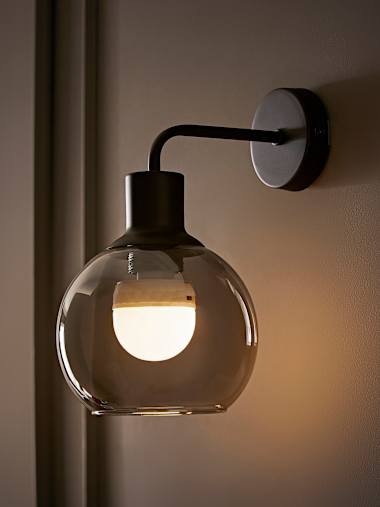 Bellamy Matte Black Rechargeable Smoked Glass Wall Light