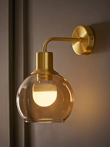 Bellamy Brushed Gold Rechargeable Amber Glass Wall Light