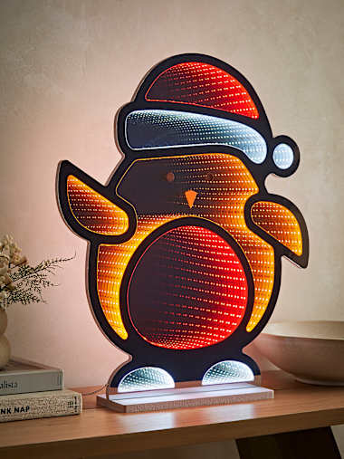 Premier Decorations Standing Robin with Santa Hat Infinity Mirror