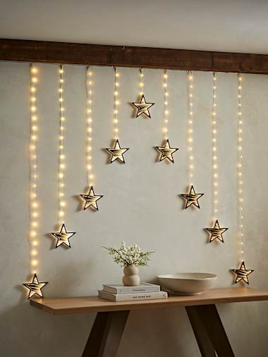Premier Decorations Multi-Action Infinity Stars Curtain with Warm White LEDs