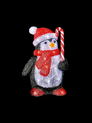 Premier Decorations Acrylic Penguin with Candy Cane and 30 White LEDs