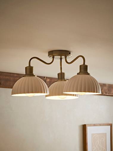 Bourton 3-Arm Brushed Gold Ribbed Dome Ceiling Light