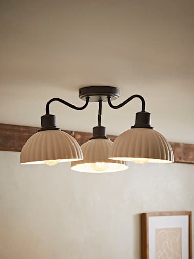 Bourton 3-Arm Matte Black Ribbed Dome Ceiling Light