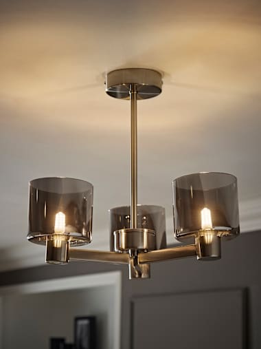 Demi 3-Way Brushed Chrome and Smoked Glass Chandelier