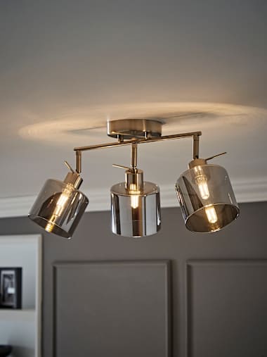 Demi 3-Way Brushed Chrome and Smoked Glass Spotlight Bar