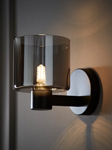 Matte Black and Smoked Glass Flush Wall Light