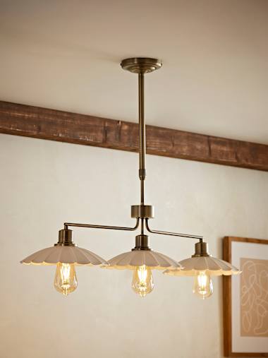 Holborn 3-Drop Brushed Brass Diner Ceiling Light with Scalloped Shades