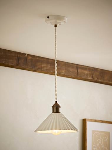 Brushed Brass Ribbed Ceramic Pendant Ceiling Light